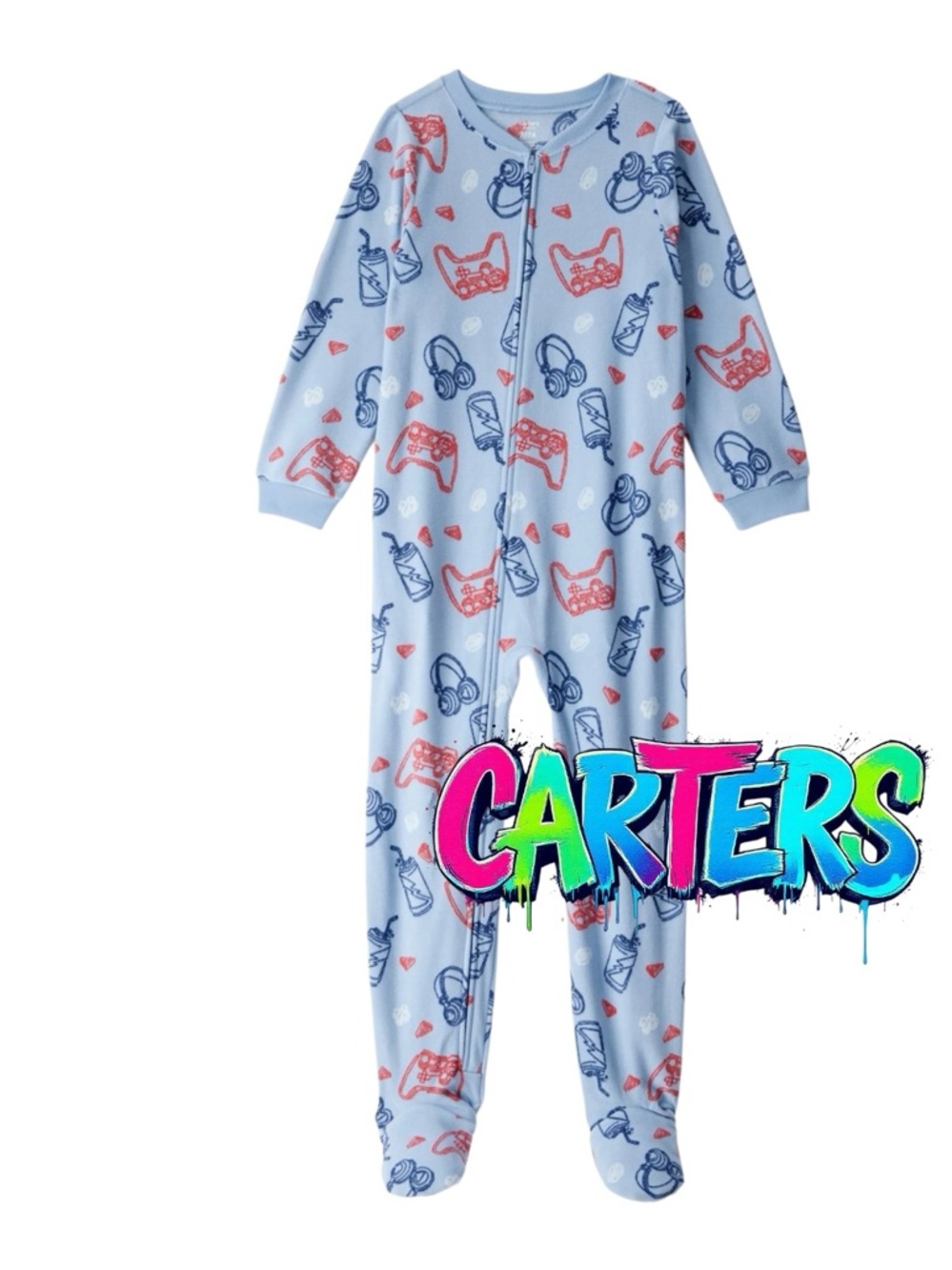 Carter's Light Blue Gamer-Print Footed Toddler One-Piece